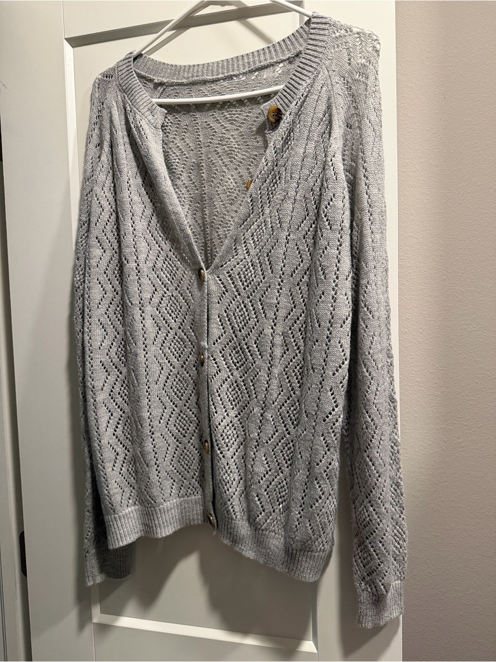 SHEIN Light Gray Open-Knit Button-Up Cardigan